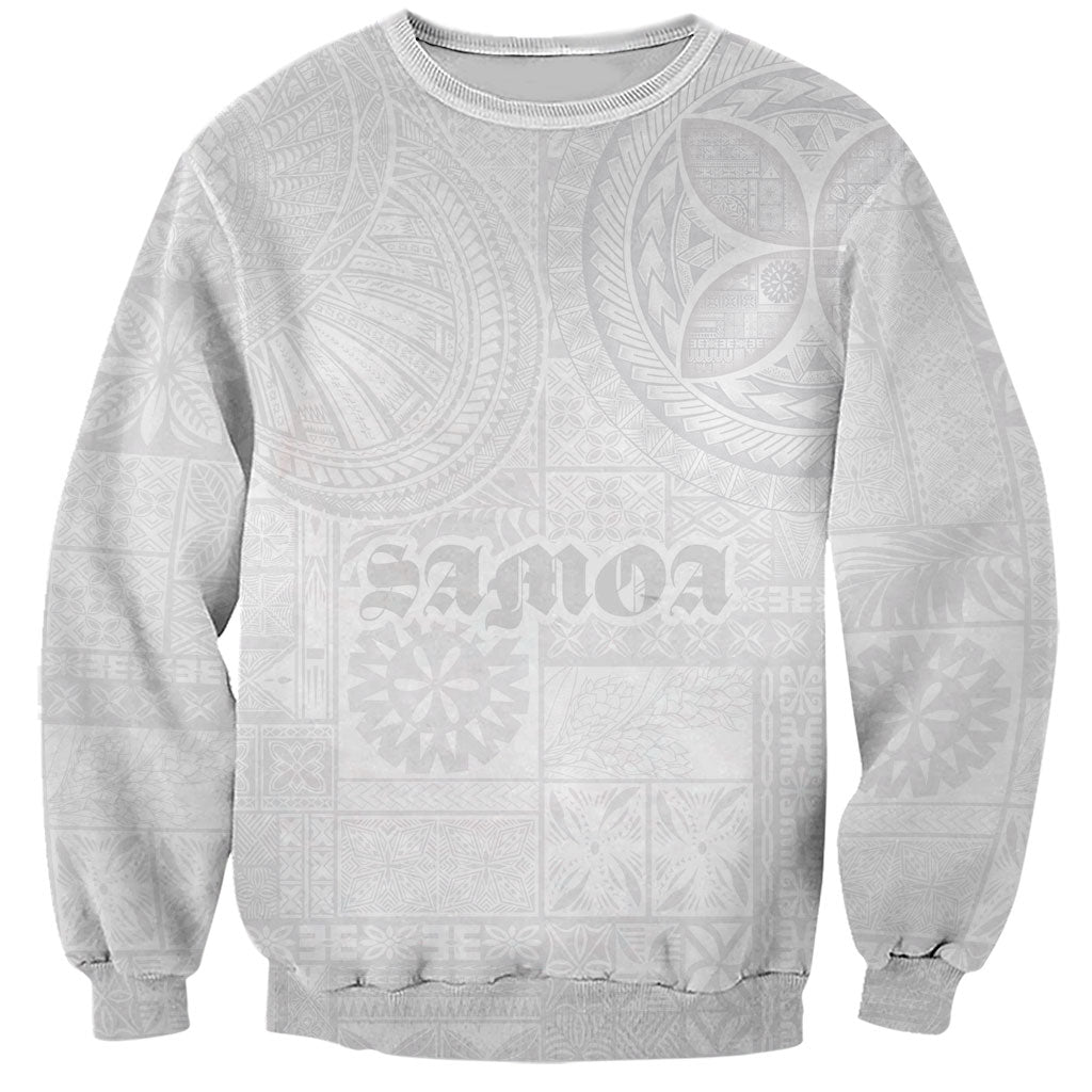 Samoa Lotu Tamaiti Sweatshirt Tribal Tatau with Siapo Pattern LT03 Unisex White - Polynesian Pride