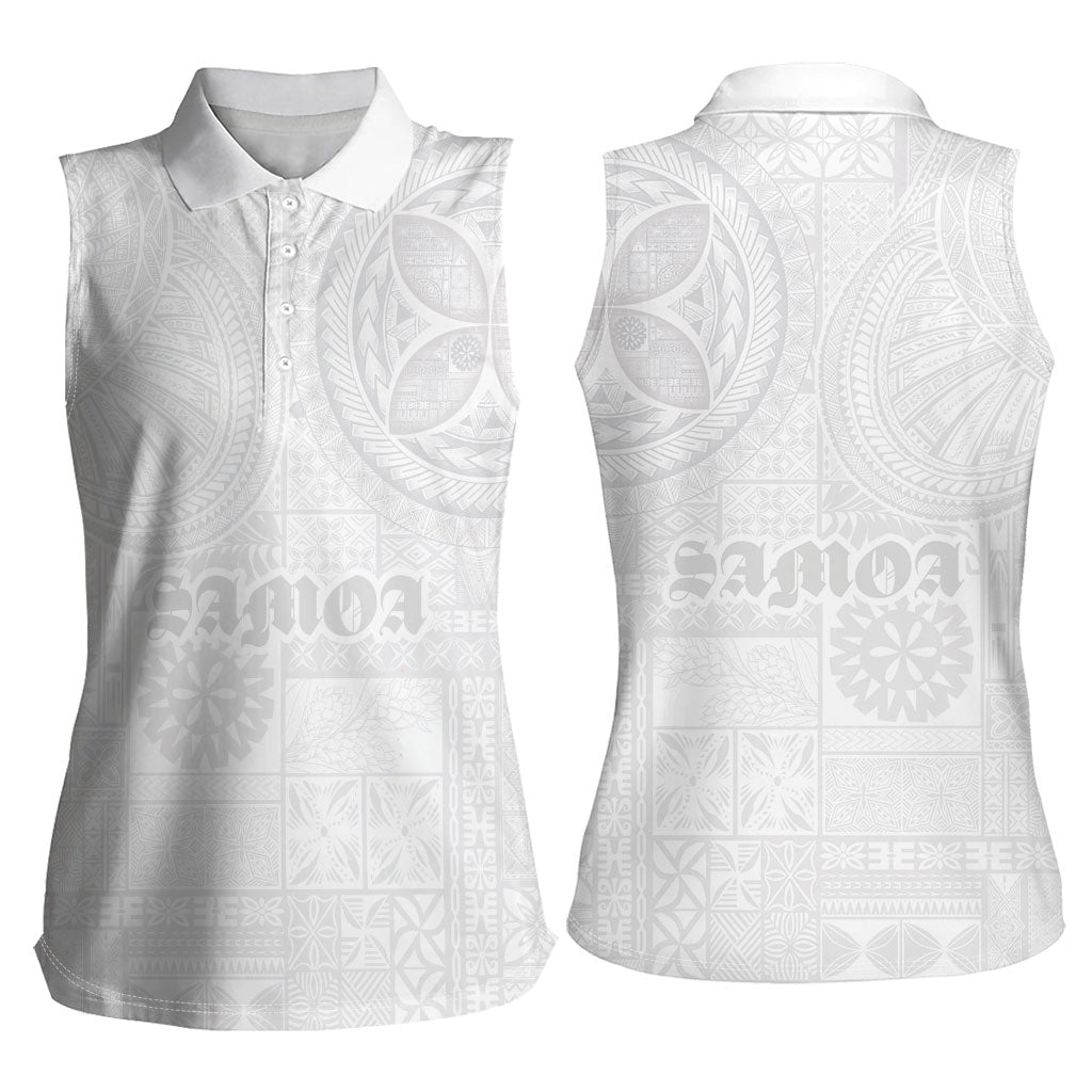 Samoa Lotu Tamaiti Women Sleeveless Polo Shirt Tribal Tatau with Siapo Pattern