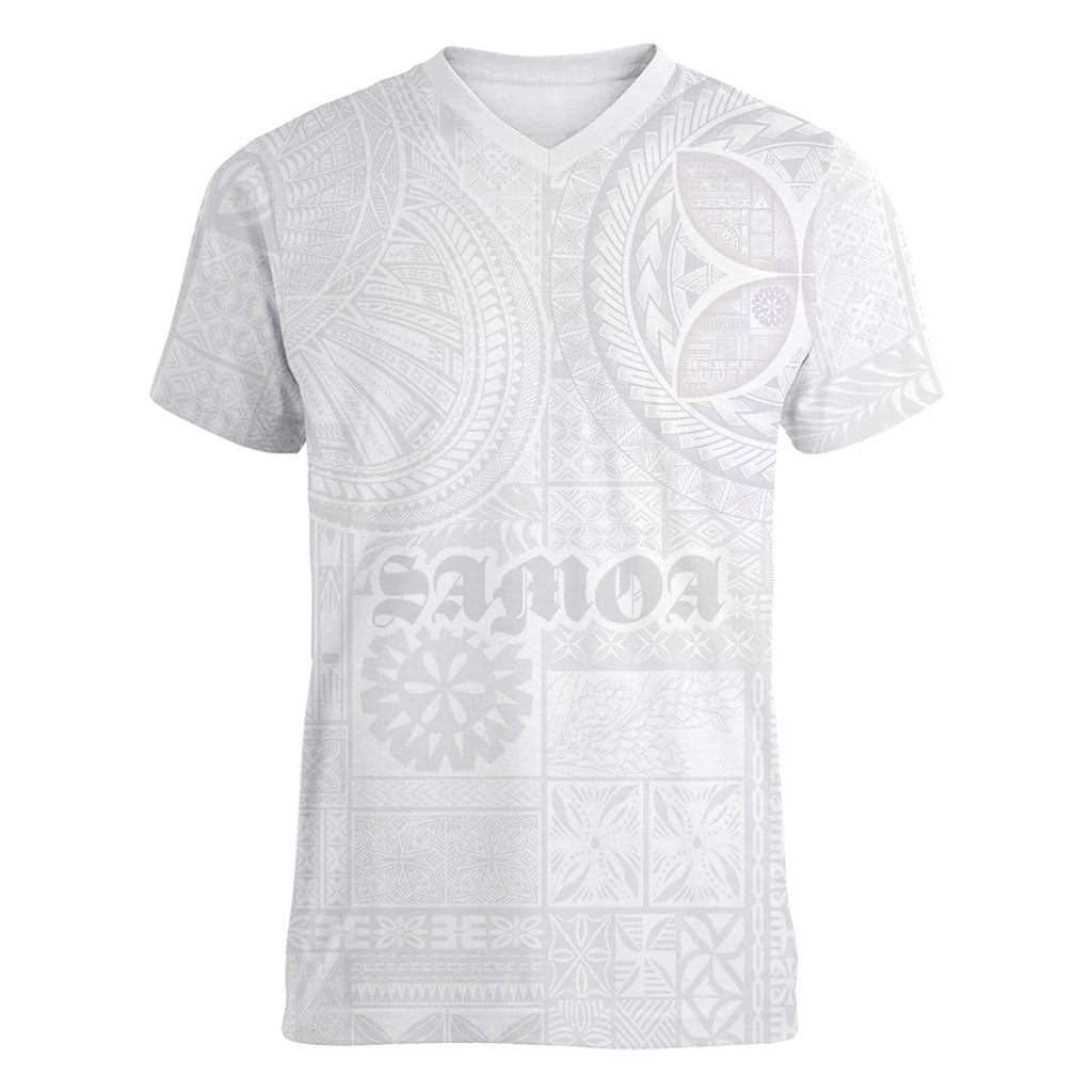 Samoa Lotu Tamaiti Women V-Neck T-Shirt Tribal Tatau with Siapo Pattern