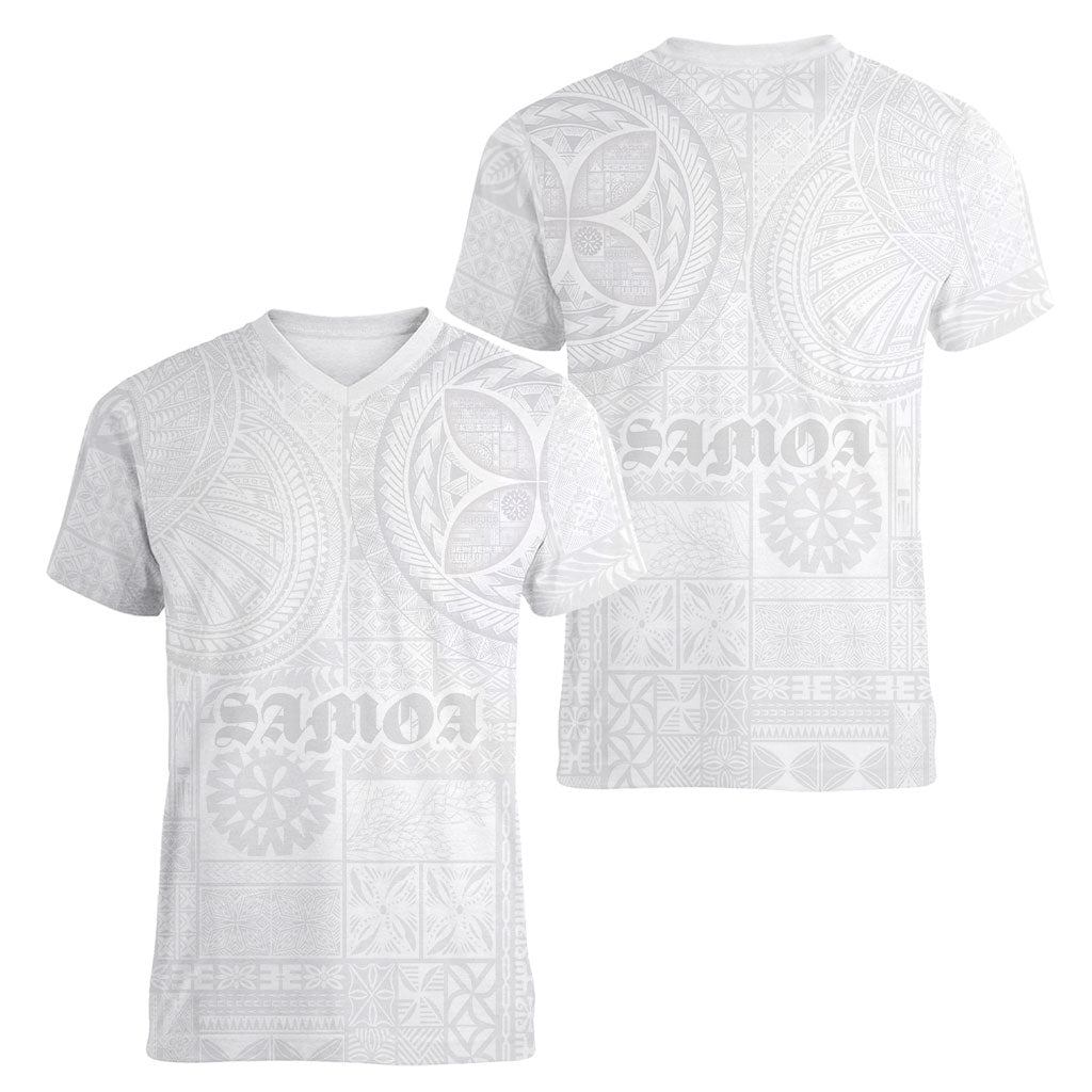 Samoa Lotu Tamaiti Women V-Neck T-Shirt Tribal Tatau with Siapo Pattern