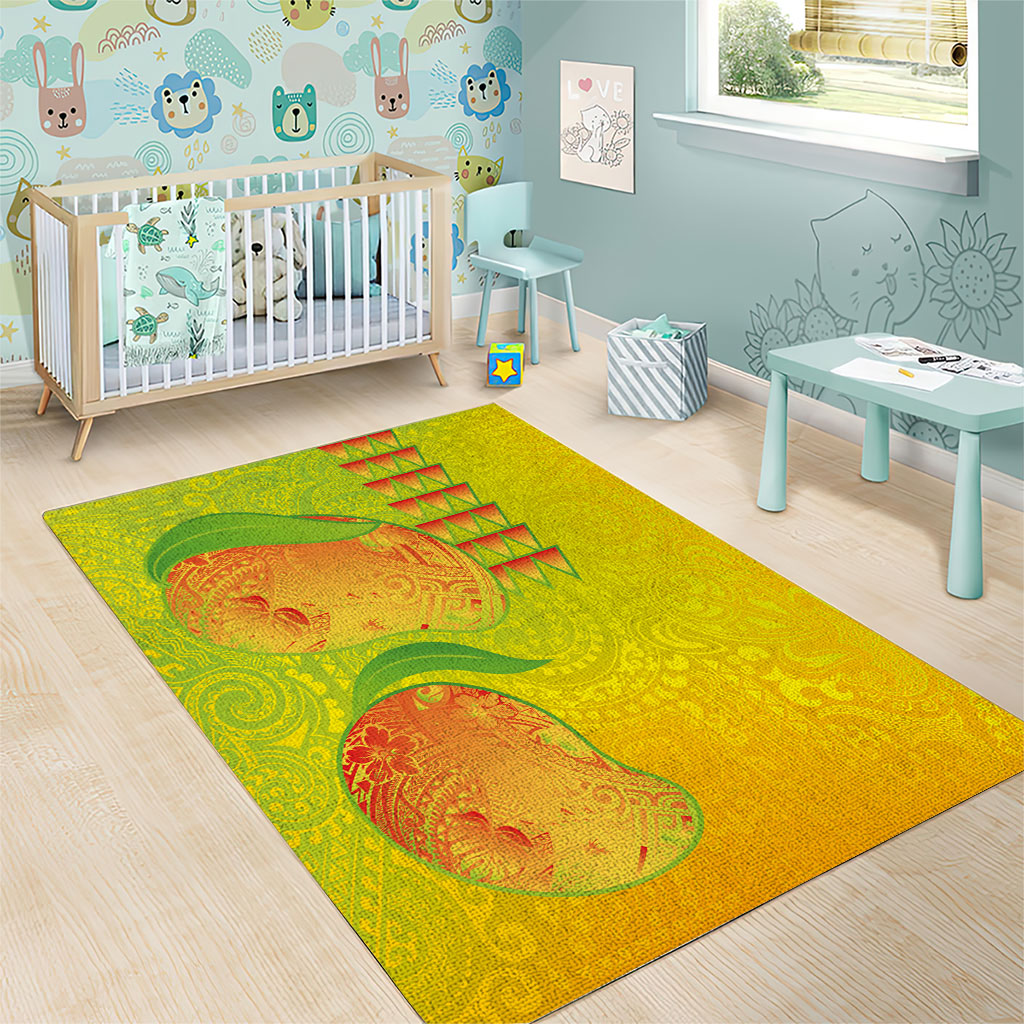 Hawaiian Mango Area Rug Polynesian Art Pattern and Kakau Tattoo
