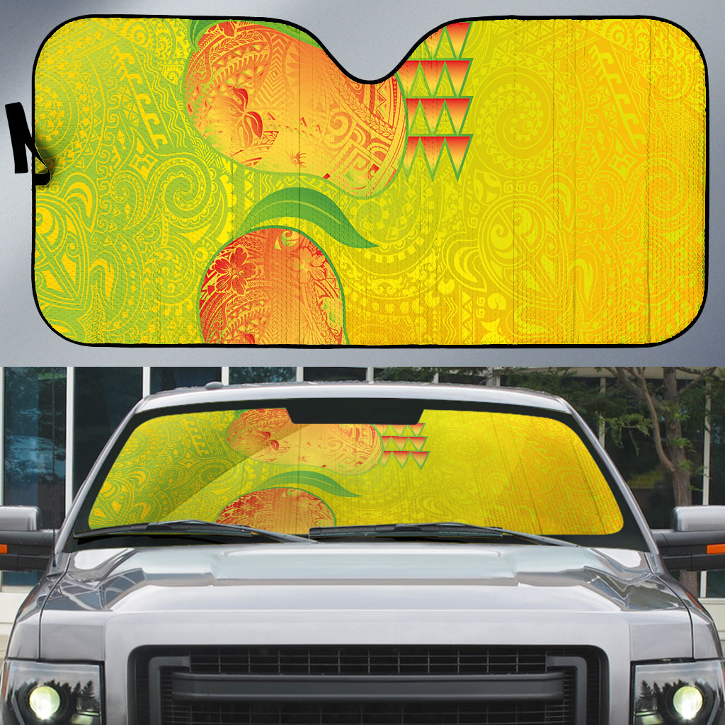 Hawaiian Mango Auto Sun Shade Polynesian Art Pattern and Kakau Tattoo