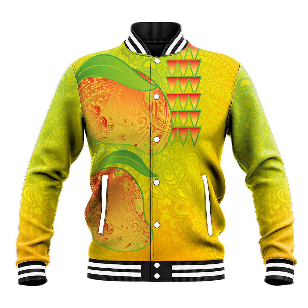 Hawaiian Mango Baseball Jacket Polynesian Art Pattern and Kakau Tattoo