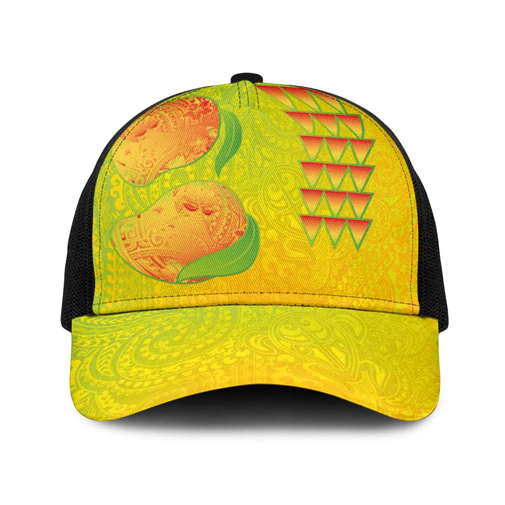 Hawaiian Mango Baseball Net Cap Polynesian Art Pattern and Kakau Tattoo