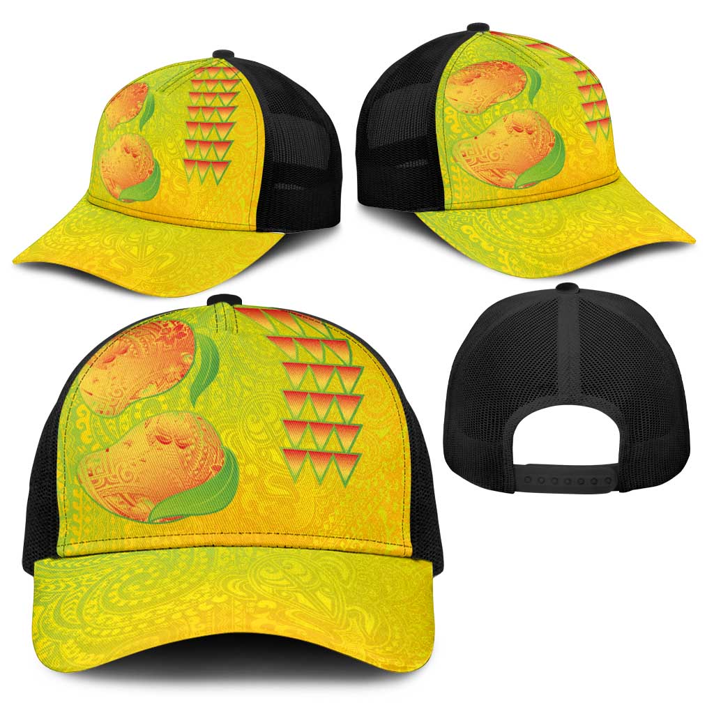 Hawaiian Mango Baseball Net Cap Polynesian Art Pattern and Kakau Tattoo