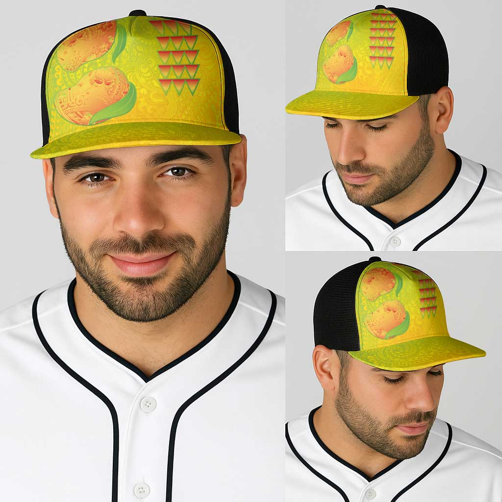 Hawaiian Mango Baseball Net Cap Polynesian Art Pattern and Kakau Tattoo