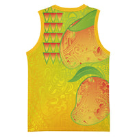 Hawaiian Mango Basketball Jersey Polynesian Art Pattern and Kakau Tattoo