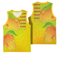 Hawaiian Mango Basketball Jersey Polynesian Art Pattern and Kakau Tattoo