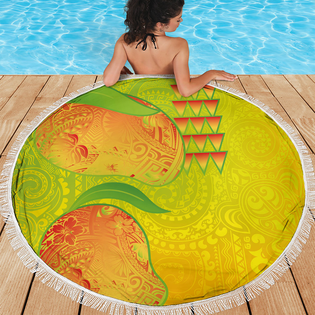 Hawaiian Mango Beach Blanket Polynesian Art Pattern and Kakau Tattoo