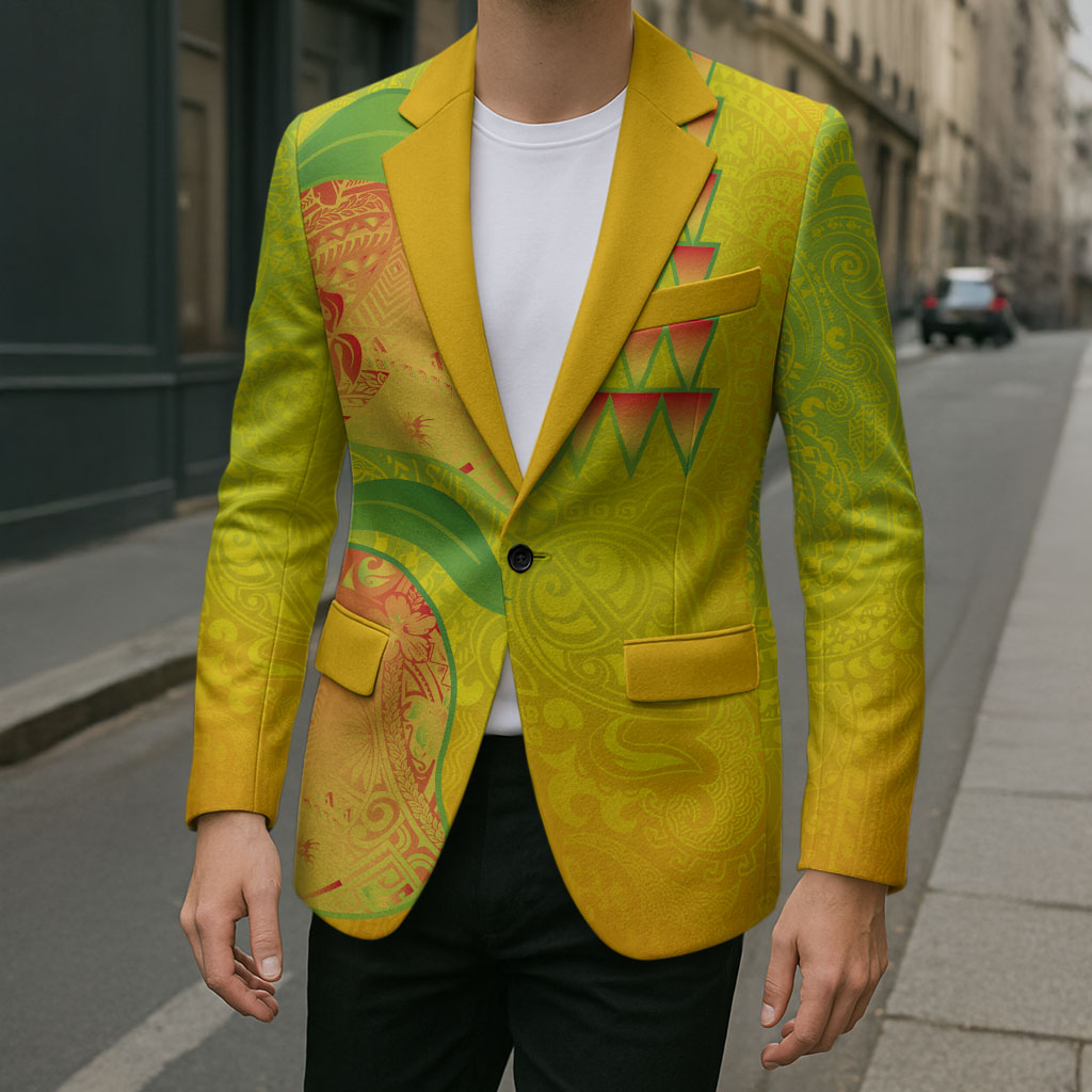 Hawaiian Mango Blazer Polynesian Art Pattern and Kakau Tattoo
