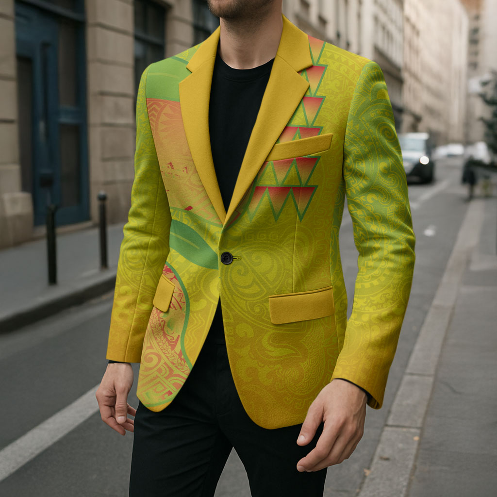 Hawaiian Mango Blazer Polynesian Art Pattern and Kakau Tattoo