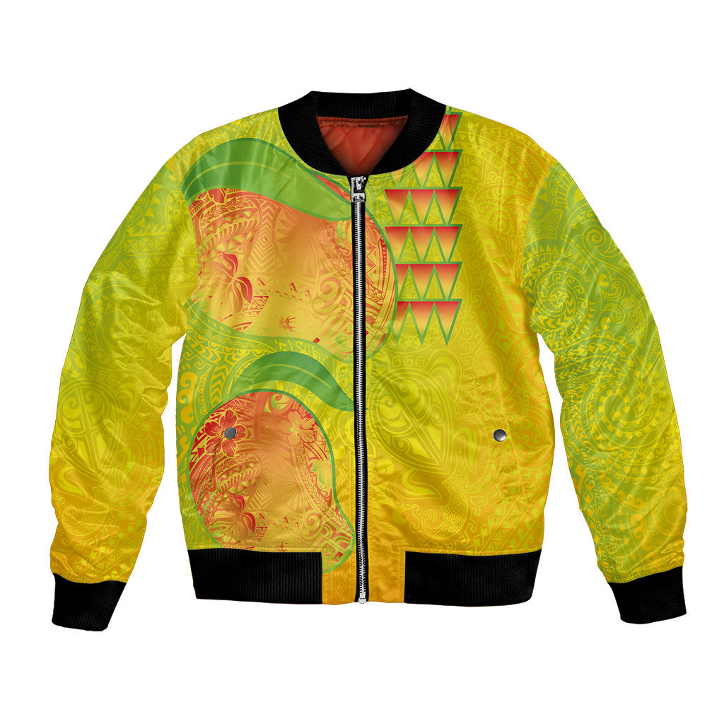 Hawaiian Mango Bomber Jacket Polynesian Art Pattern and Kakau Tattoo LT03 Unisex Yellow - Polynesian Pride