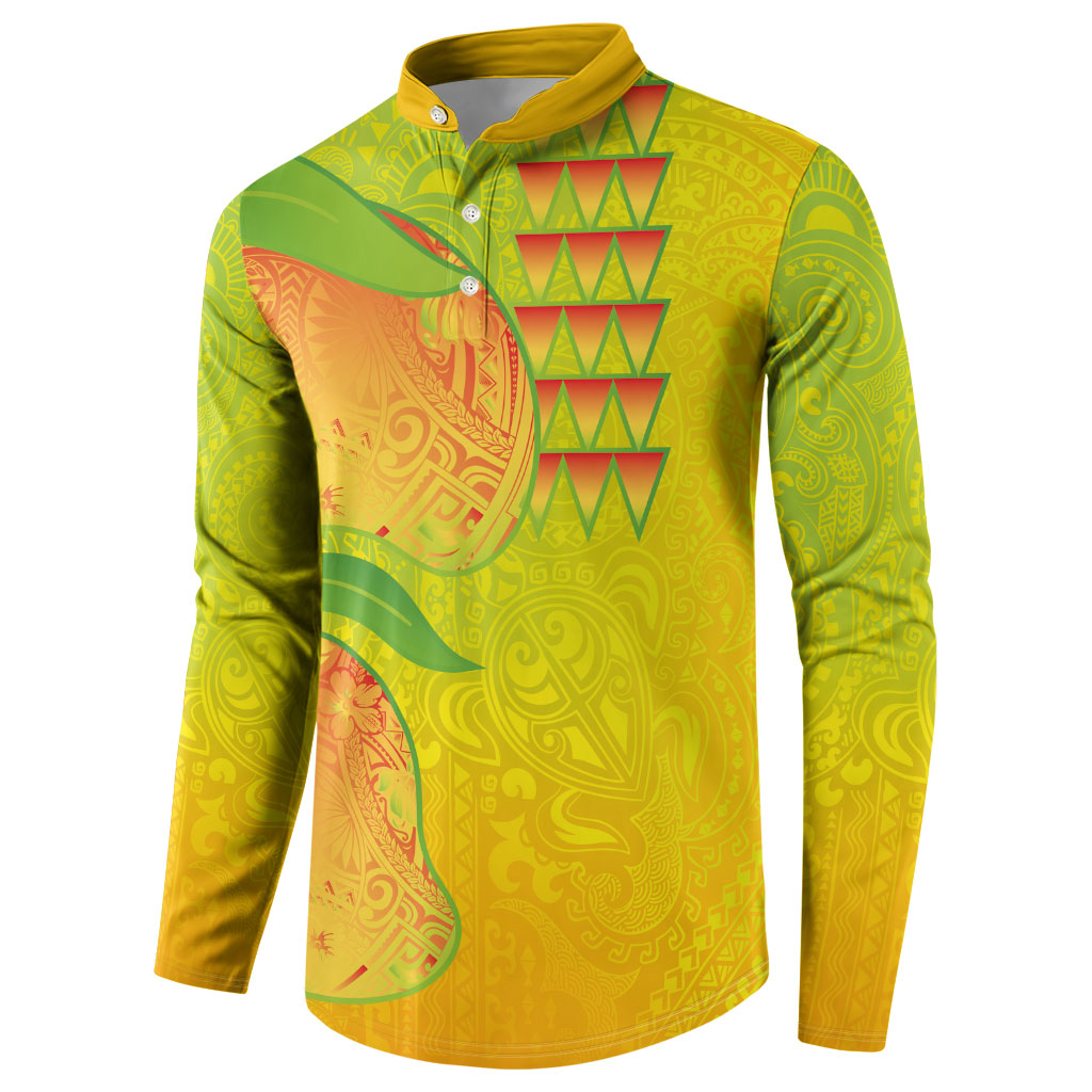 Hawaiian Mango Button Sweatshirt Polynesian Art Pattern and Kakau Tattoo