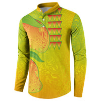 Hawaiian Mango Button Sweatshirt Polynesian Art Pattern and Kakau Tattoo