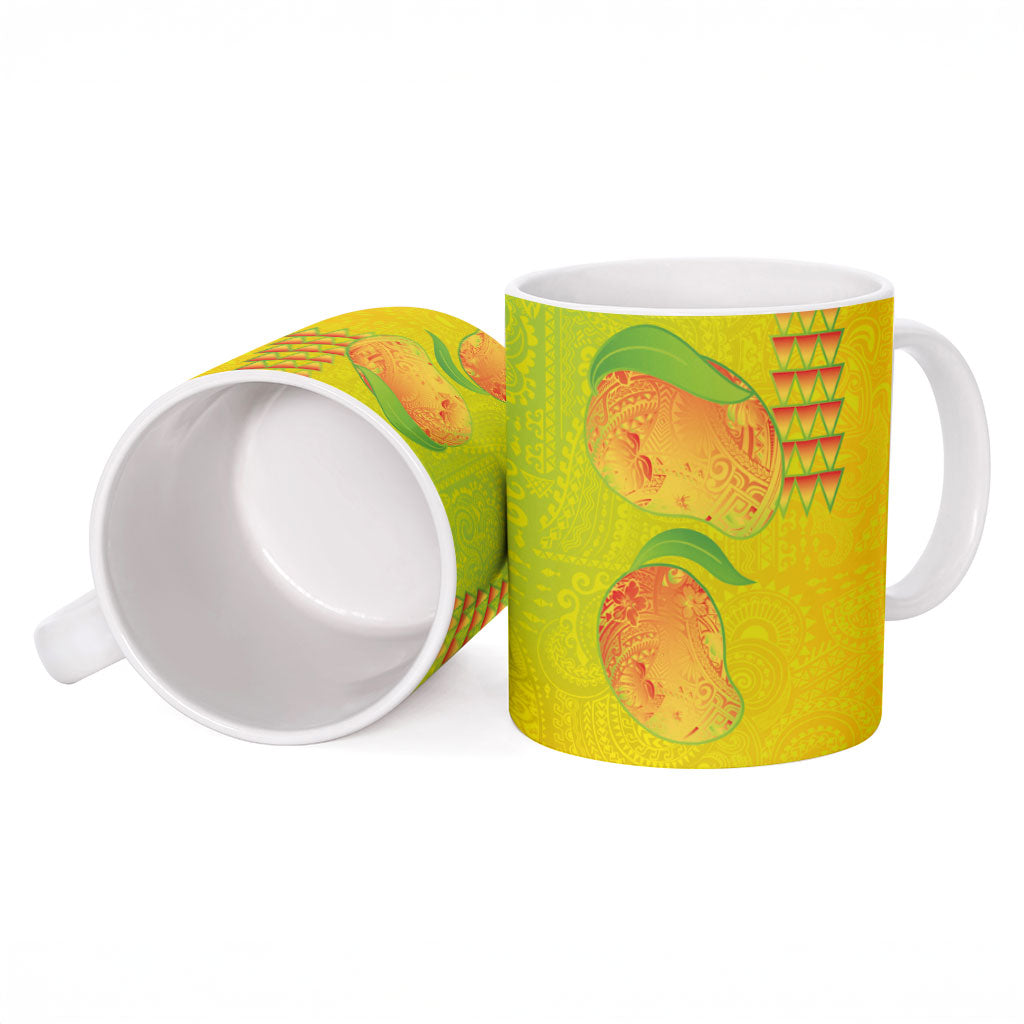 Hawaiian Mango Ceramic Mug Polynesian Art Pattern and Kakau Tattoo