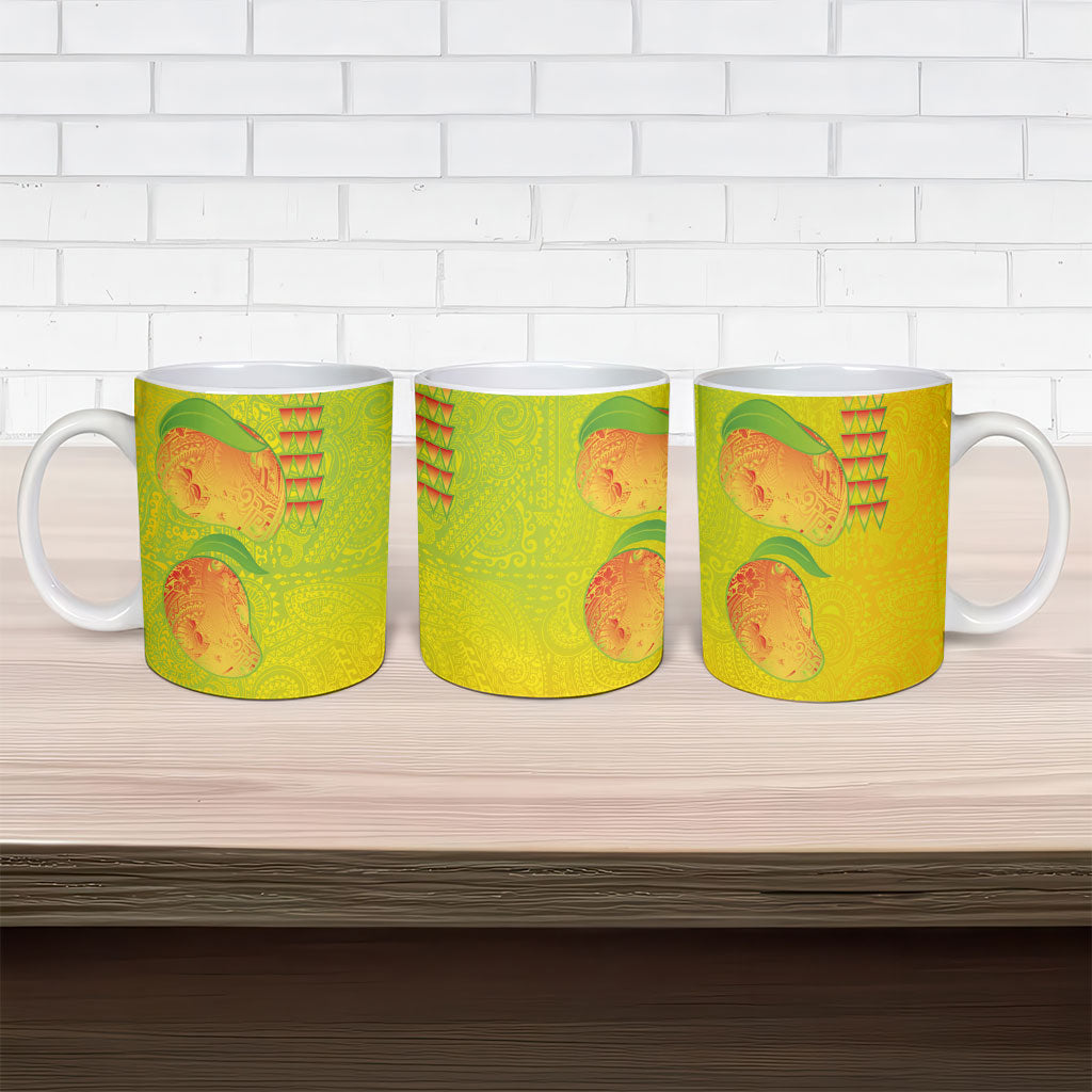 Hawaiian Mango Ceramic Mug Polynesian Art Pattern and Kakau Tattoo