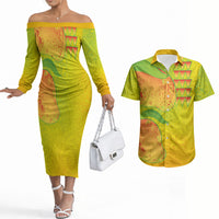 Hawaiian Mango Couples Matching Off The Shoulder Long Sleeve Dress and Hawaiian Shirt Polynesian Art Pattern and Kakau Tattoo