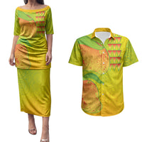 Hawaiian Mango Couples Matching Puletasi and Hawaiian Shirt Polynesian Art Pattern and Kakau Tattoo