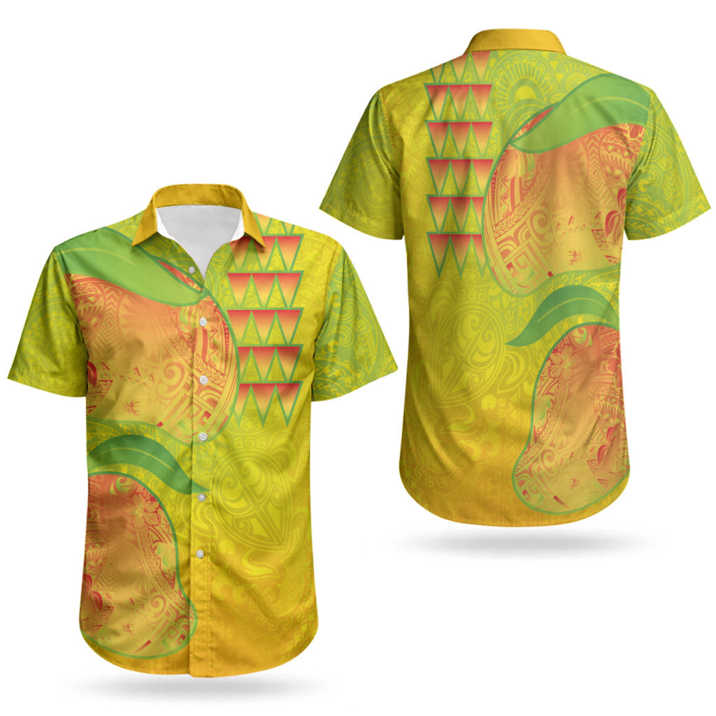 Hawaiian Mango Couples Matching Short Sleeve Bodycon Dress and Hawaiian Shirt Polynesian Art Pattern and Kakau Tattoo