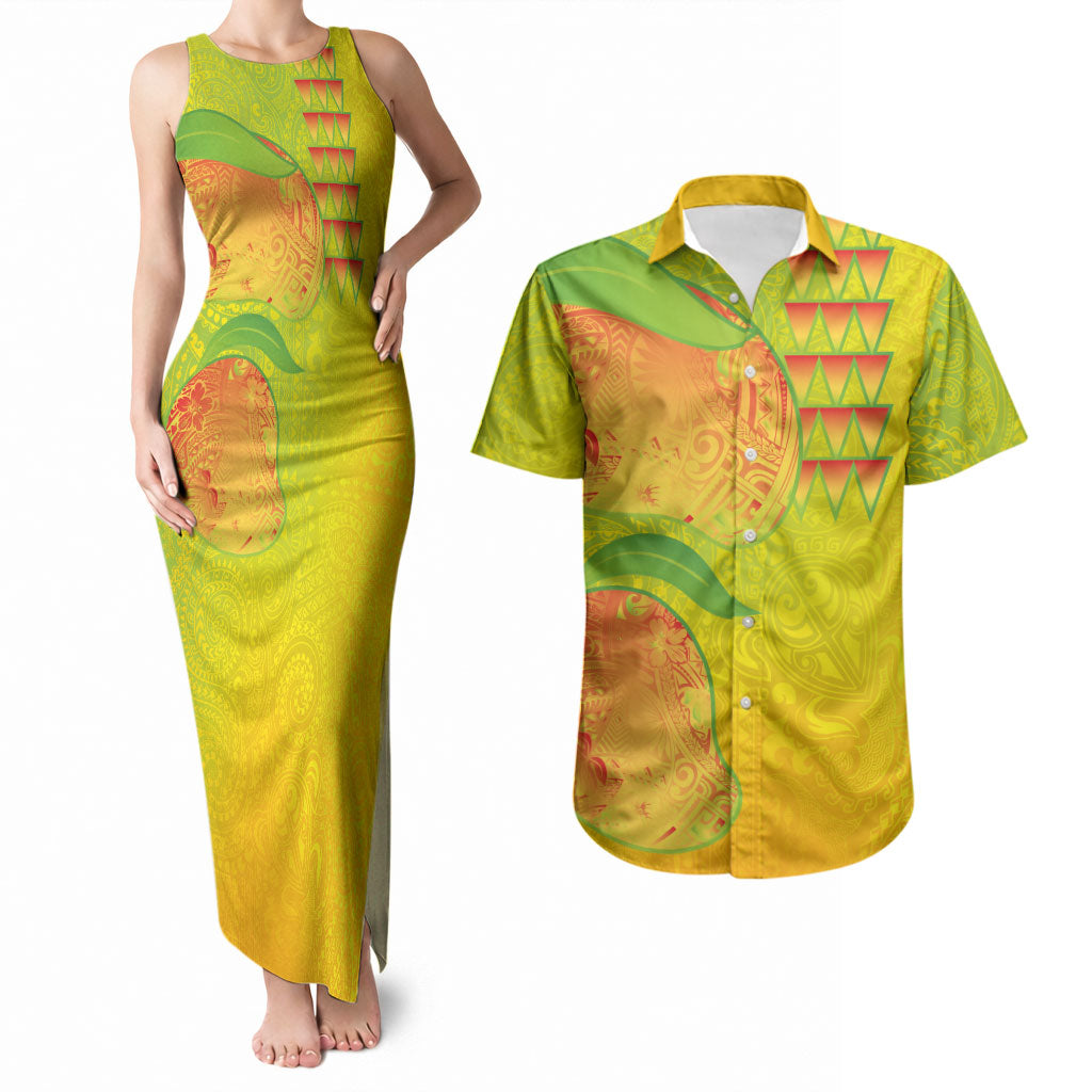 Hawaiian Mango Couples Matching Tank Maxi Dress and Hawaiian Shirt Polynesian Art Pattern and Kakau Tattoo