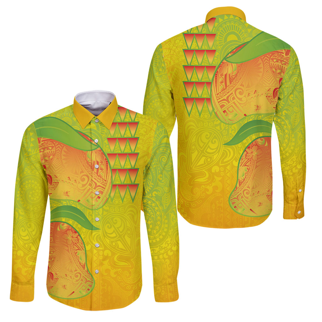 Hawaiian Mango Family Matching Long Sleeve Bodycon Dress and Hawaiian Shirt Polynesian Art Pattern and Kakau Tattoo