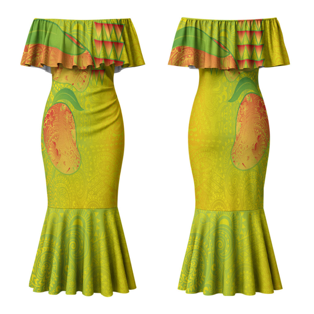 Hawaiian Mango Family Matching Mermaid Dress and Hawaiian Shirt Polynesian Art Pattern and Kakau Tattoo