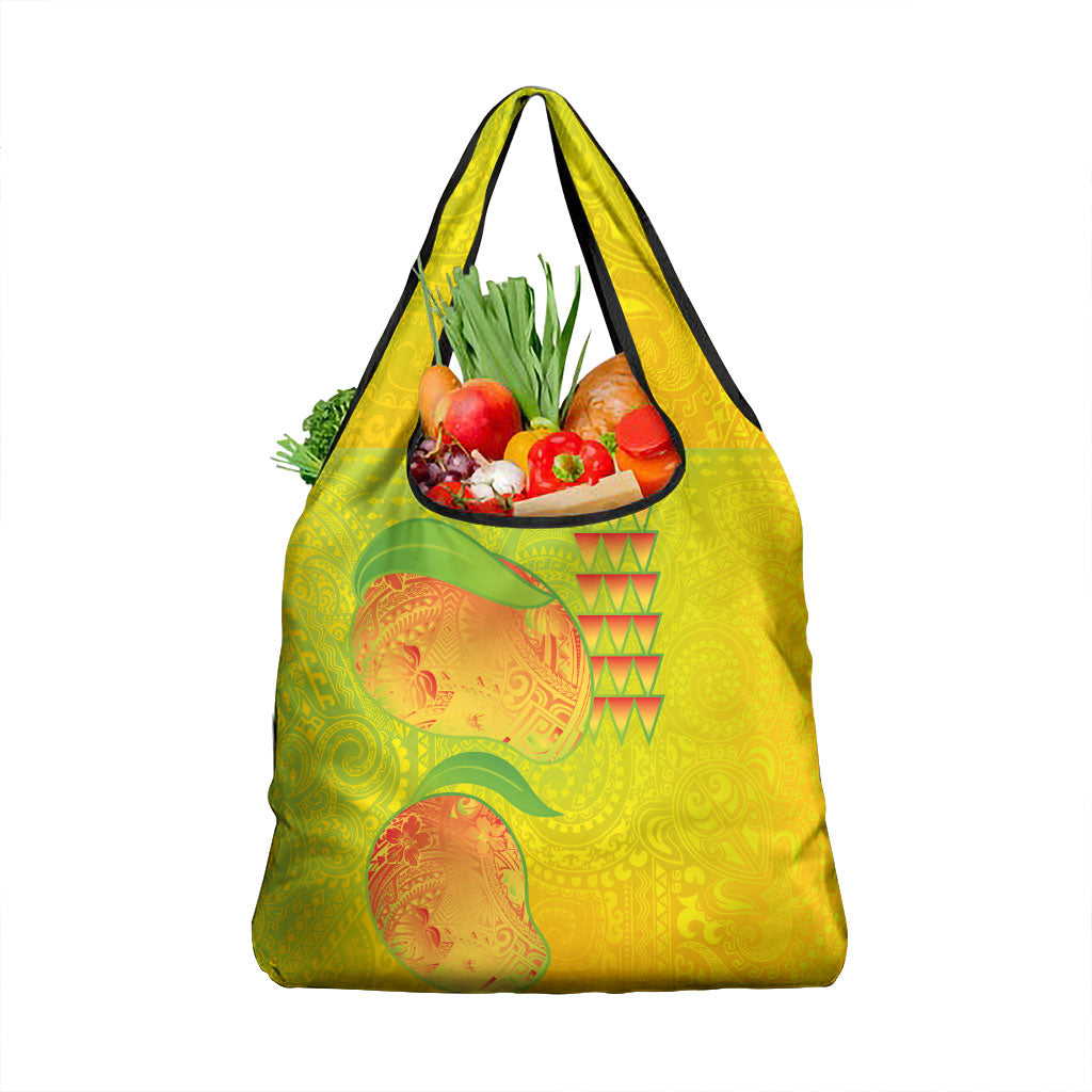 Hawaiian Mango Grocery Bag Polynesian Art Pattern and Kakau Tattoo