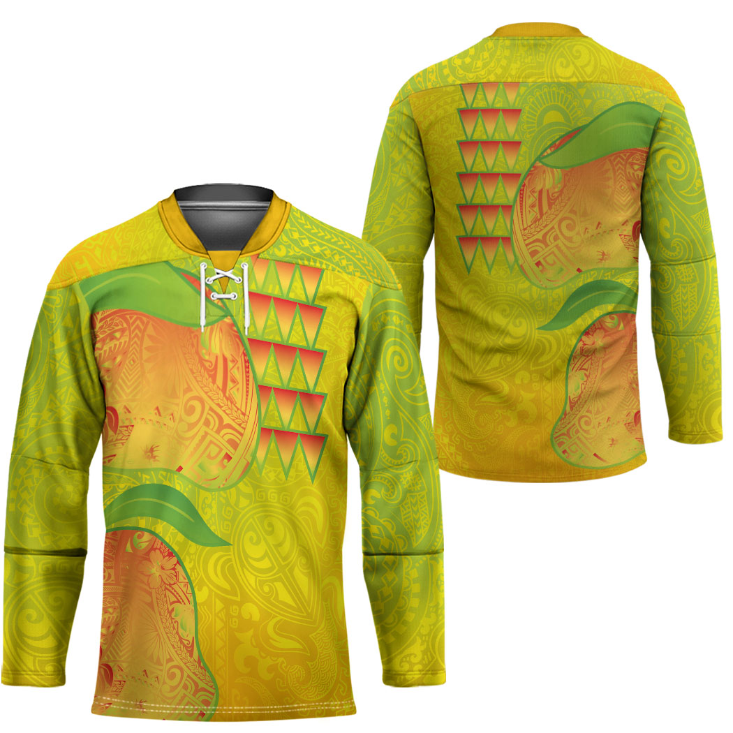 Hawaiian Mango Hockey Jersey Polynesian Art Pattern and Kakau Tattoo