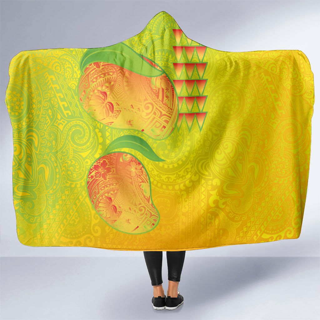 Hawaiian Mango Hooded Blanket Polynesian Art Pattern and Kakau Tattoo