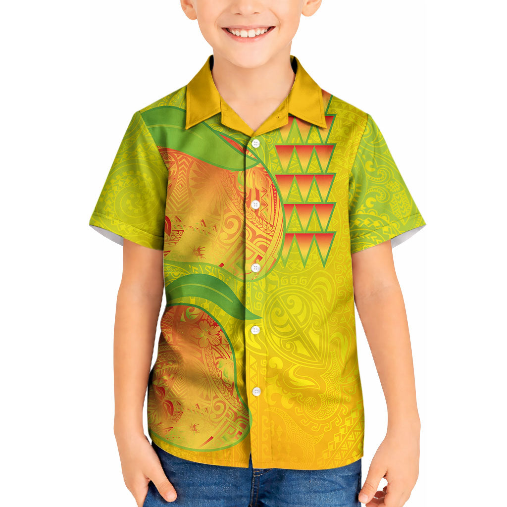 Hawaiian Mango Kid Hawaiian Shirt Polynesian Art Pattern and Kakau Tattoo