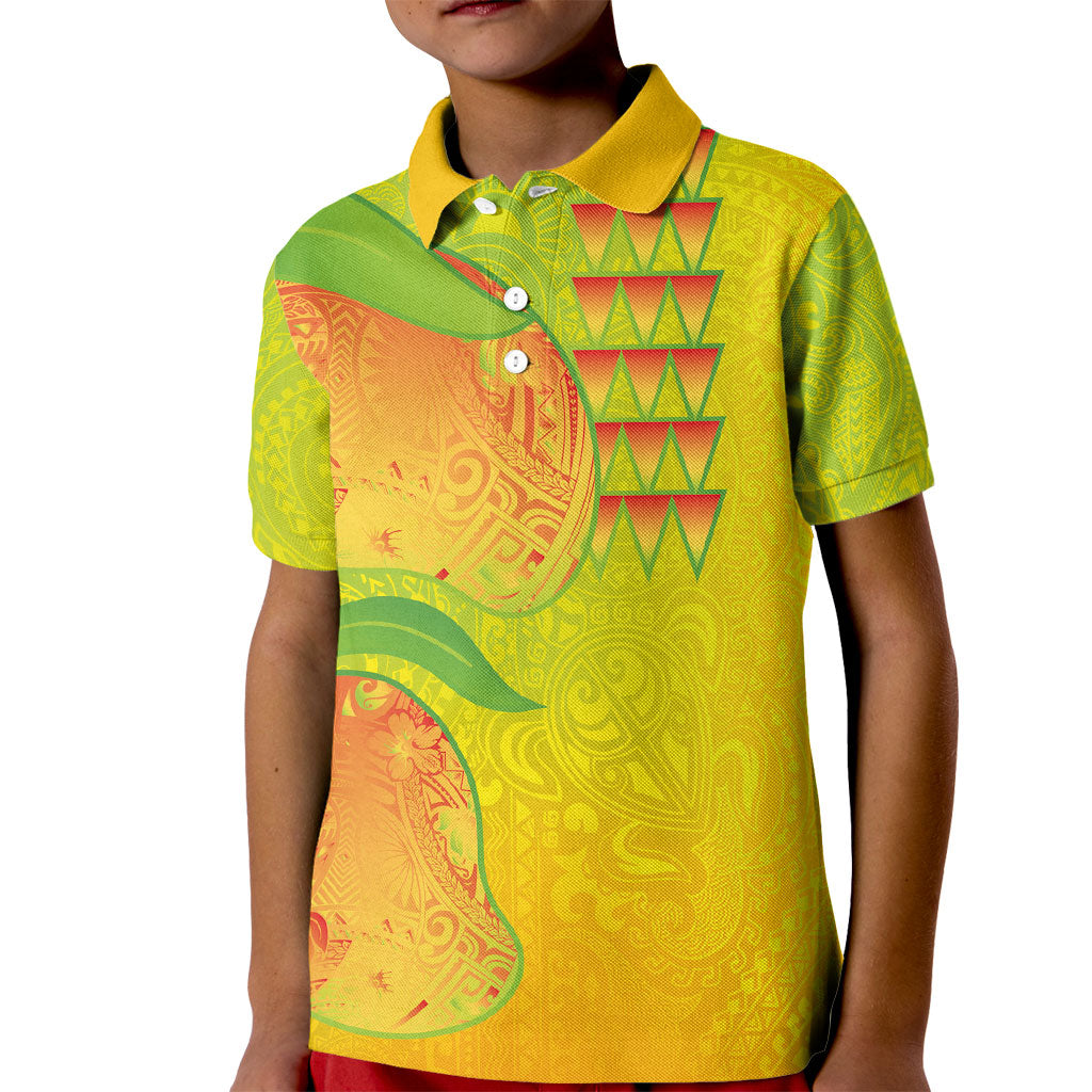 Hawaiian Mango Kid Polo Shirt Polynesian Art Pattern and Kakau Tattoo
