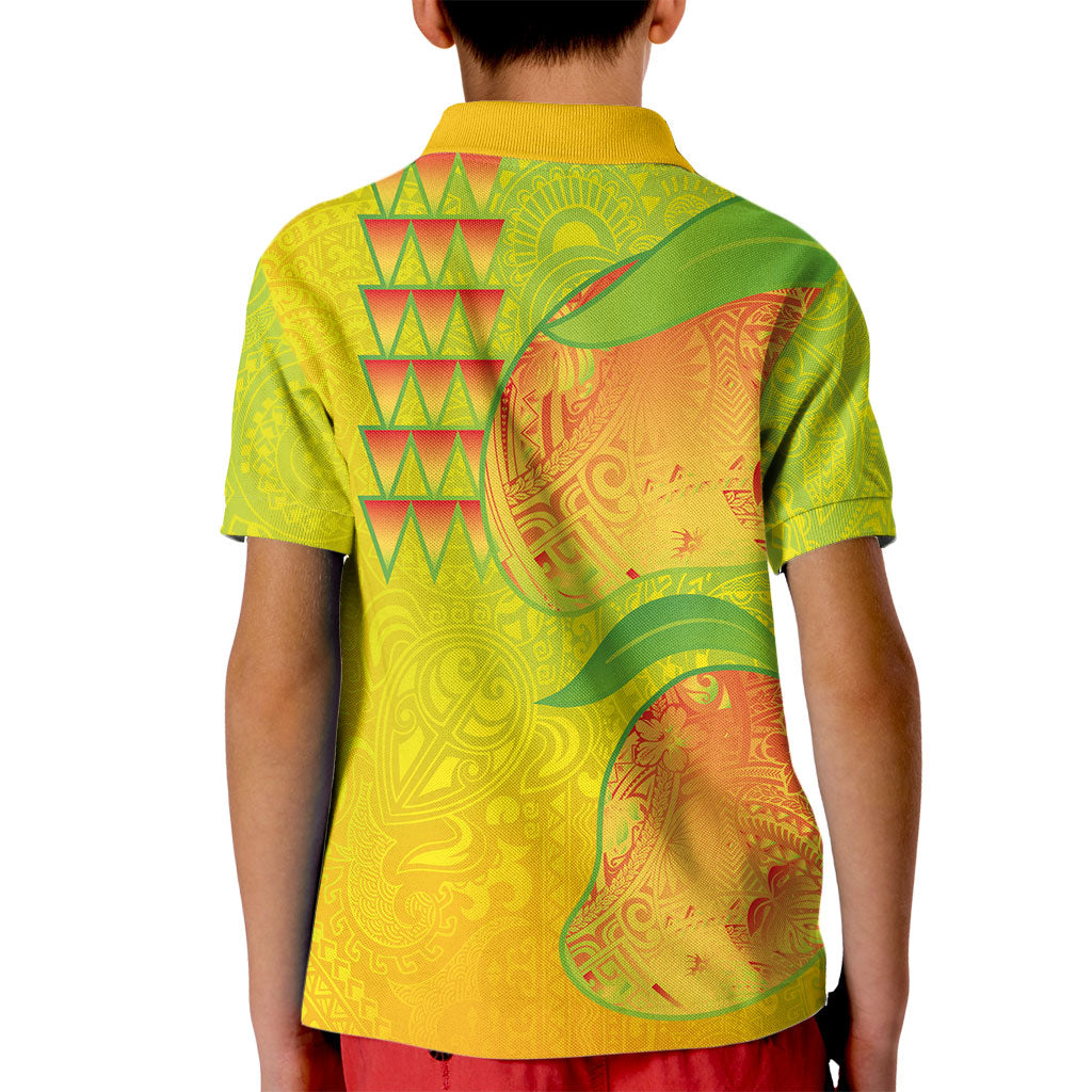 Hawaiian Mango Kid Polo Shirt Polynesian Art Pattern and Kakau Tattoo