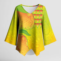 Hawaiian Mango Kimono Sleeve Blouse Polynesian Art Pattern and Kakau Tattoo