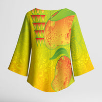 Hawaiian Mango Kimono Sleeve Blouse Polynesian Art Pattern and Kakau Tattoo