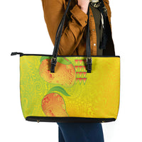 Hawaiian Mango Leather Tote Bag Polynesian Art Pattern and Kakau Tattoo