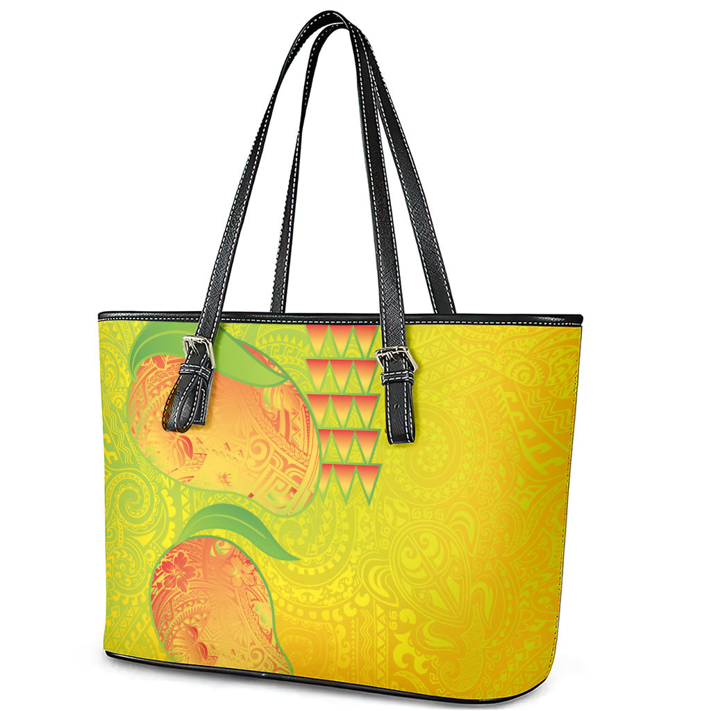 Hawaiian Mango Leather Tote Bag Polynesian Art Pattern and Kakau Tattoo
