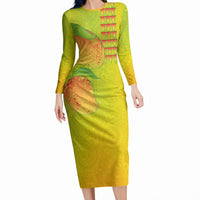 Hawaiian Mango Long Sleeve Bodycon Dress Polynesian Art Pattern and Kakau Tattoo