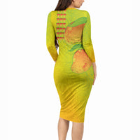 Hawaiian Mango Long Sleeve Bodycon Dress Polynesian Art Pattern and Kakau Tattoo
