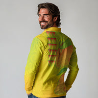 Hawaiian Mango Long Sleeve Polo Shirt Polynesian Art Pattern and Kakau Tattoo