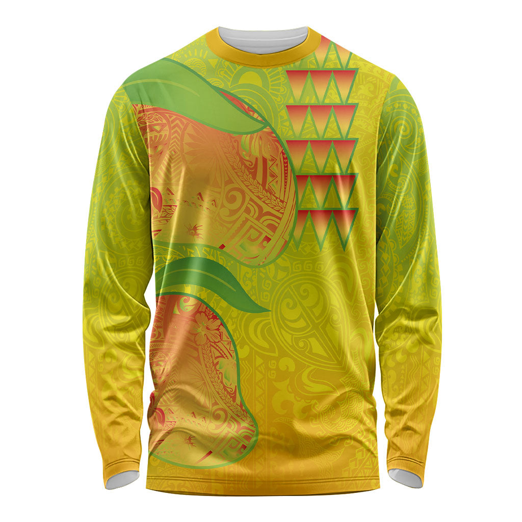 Hawaiian Mango Long Sleeve Shirt Polynesian Art Pattern and Kakau Tattoo