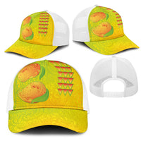 Hawaiian Mango Mesh Trucker Cap Polynesian Art Pattern and Kakau Tattoo