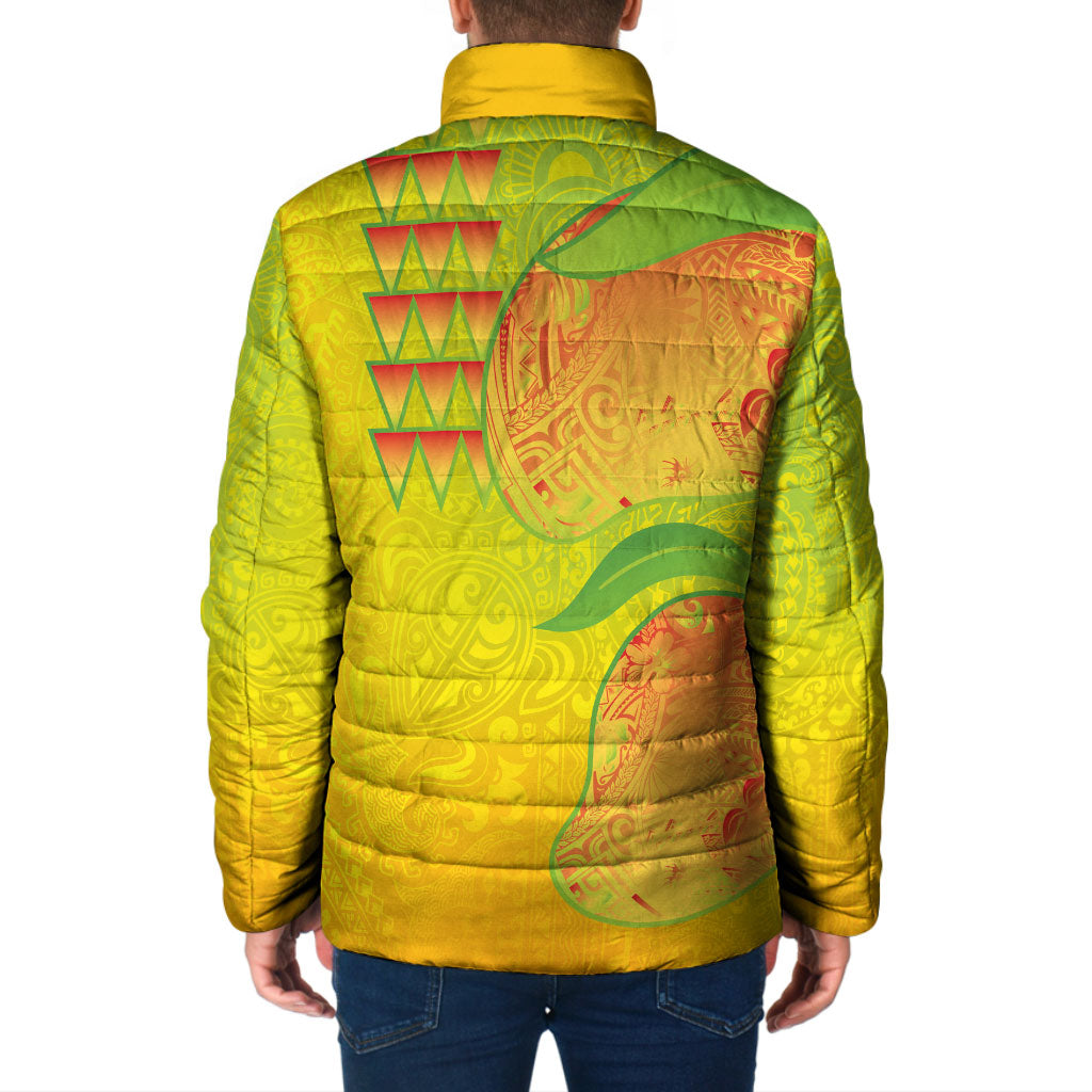 Hawaiian Mango Padded Jacket Polynesian Art Pattern and Kakau Tattoo