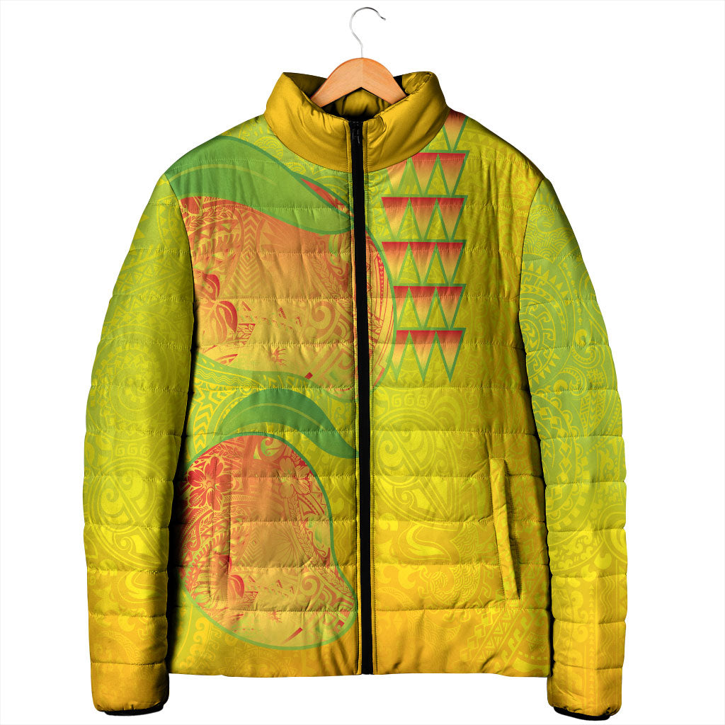 Hawaiian Mango Padded Jacket Polynesian Art Pattern and Kakau Tattoo