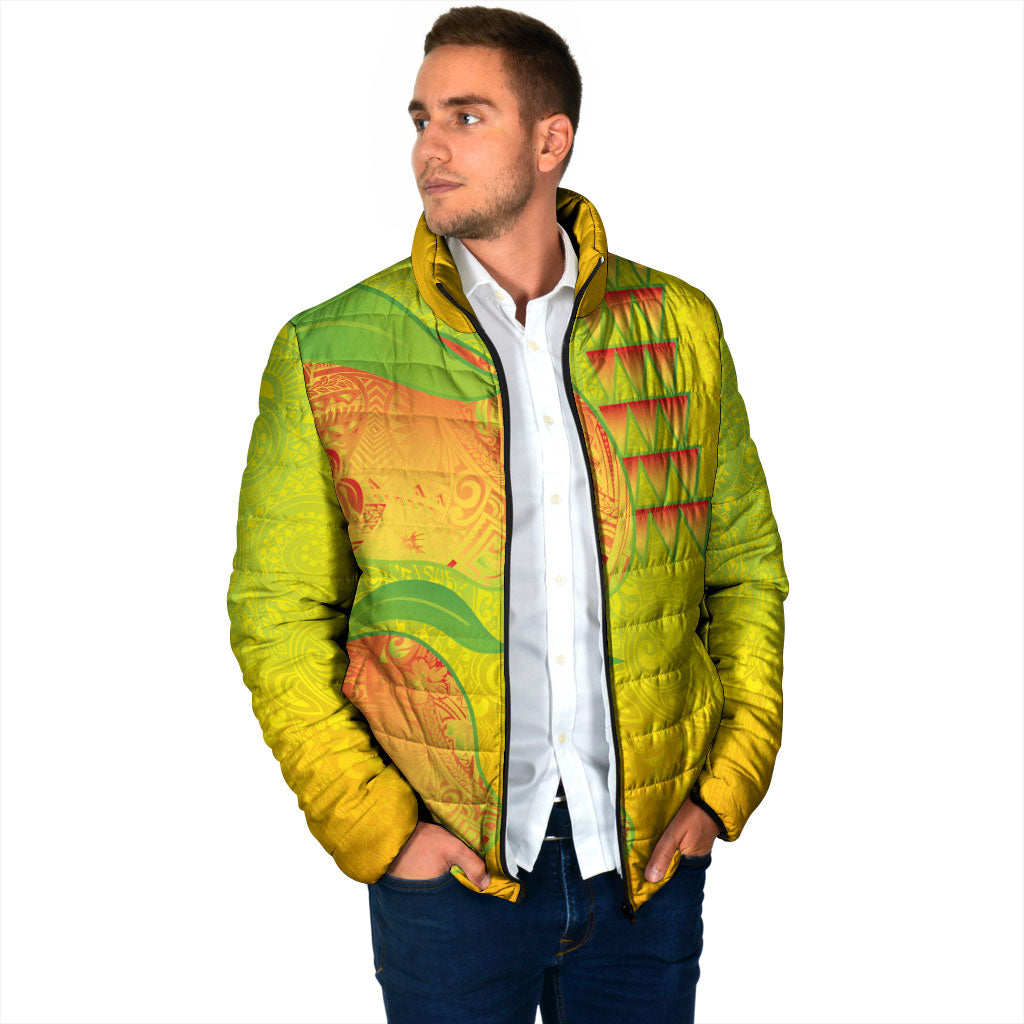 Hawaiian Mango Padded Jacket Polynesian Art Pattern and Kakau Tattoo
