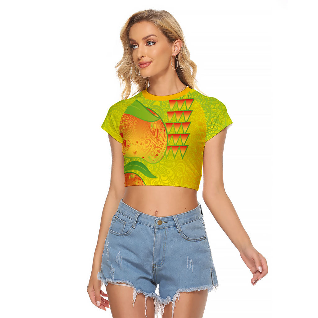 Hawaiian Mango Raglan Cropped T Shirt Polynesian Art Pattern and Kakau Tattoo