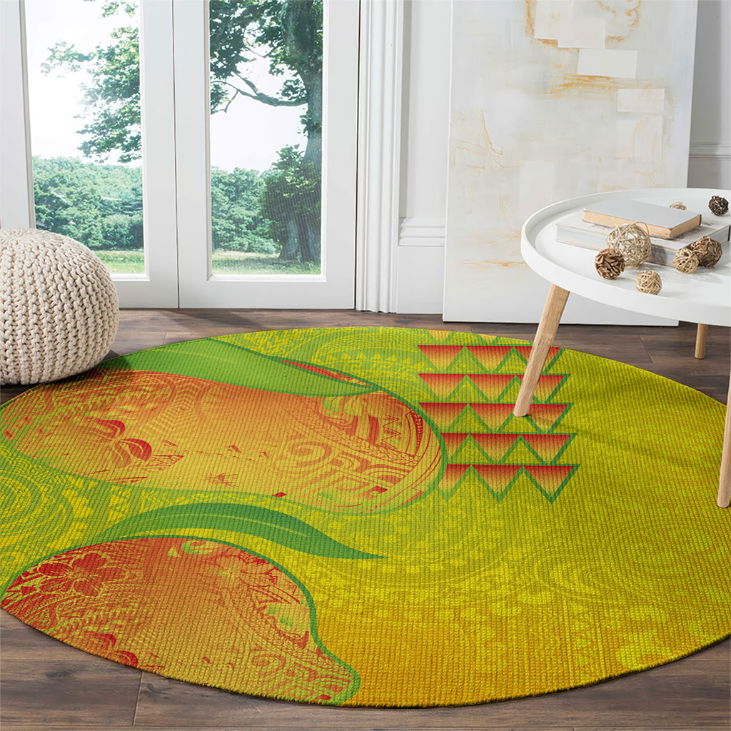 Hawaiian Mango Round Carpet Polynesian Art Pattern and Kakau Tattoo