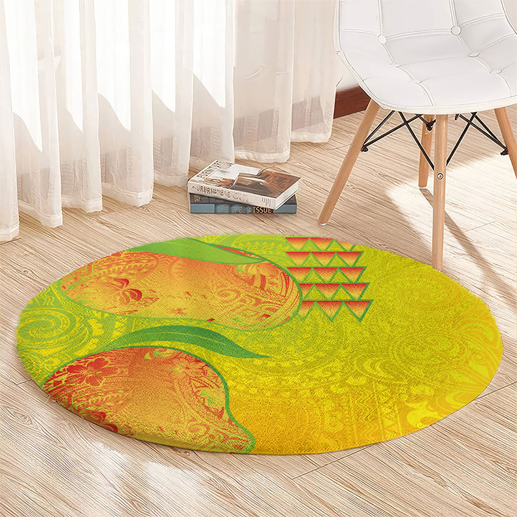 Hawaiian Mango Round Carpet Polynesian Art Pattern and Kakau Tattoo