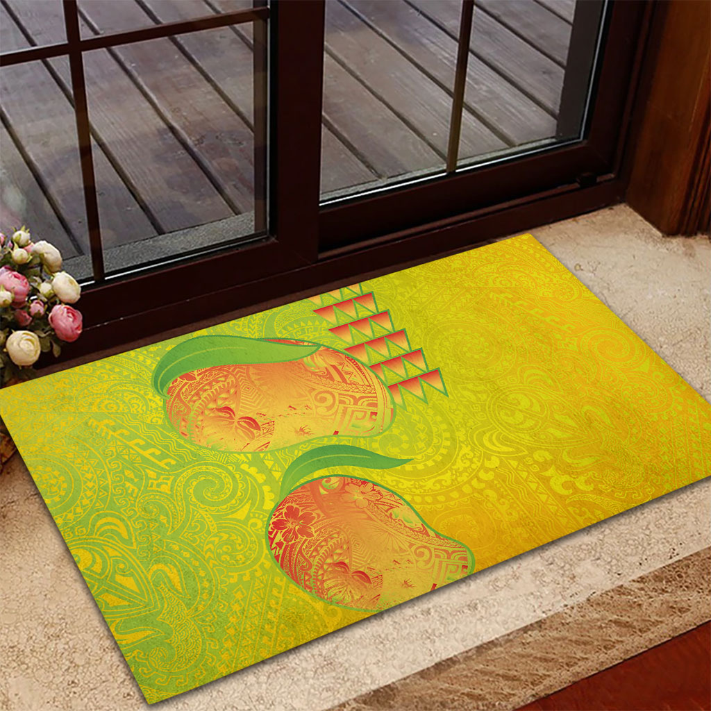 Hawaiian Mango Rubber Doormat Polynesian Art Pattern and Kakau Tattoo