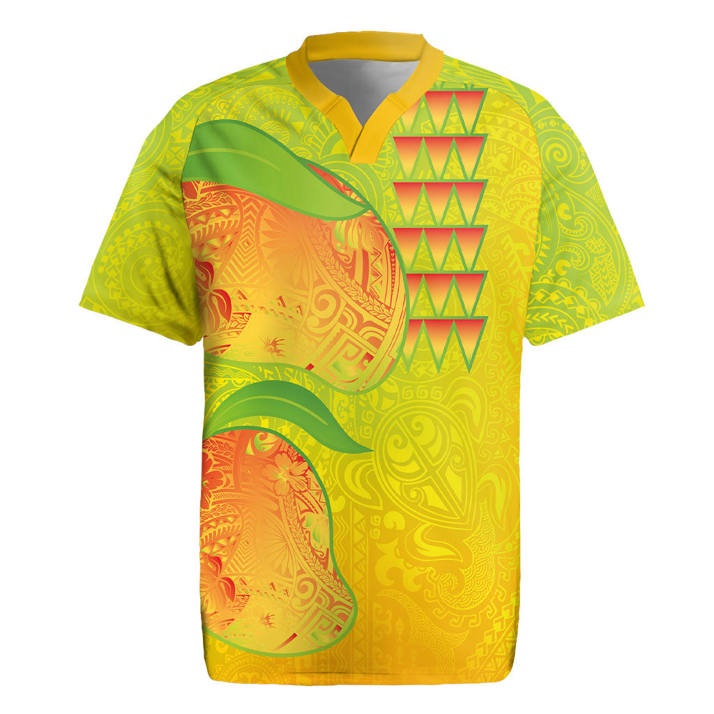 Hawaiian Mango Rugby Jersey Polynesian Art Pattern and Kakau Tattoo