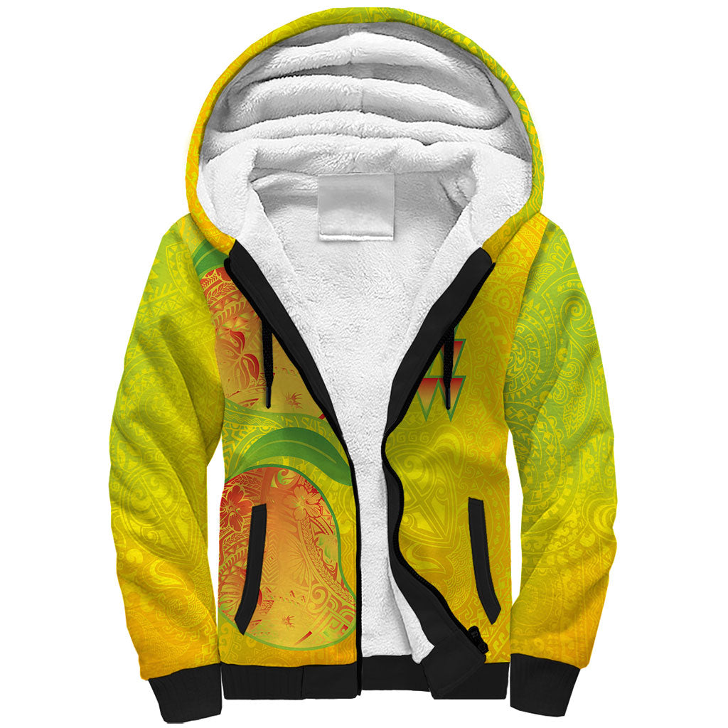 Hawaiian Mango Sherpa Hoodie Polynesian Art Pattern and Kakau Tattoo